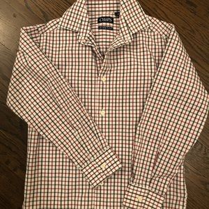 Boys Red and Navy Plaid Button Down Shirt